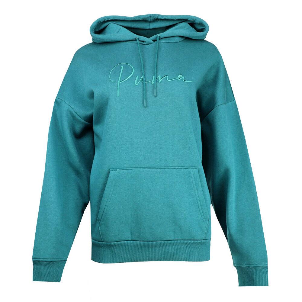 Puma Tonal Script Pullover Hoodie Womens Green Casual Outerwear 68440122