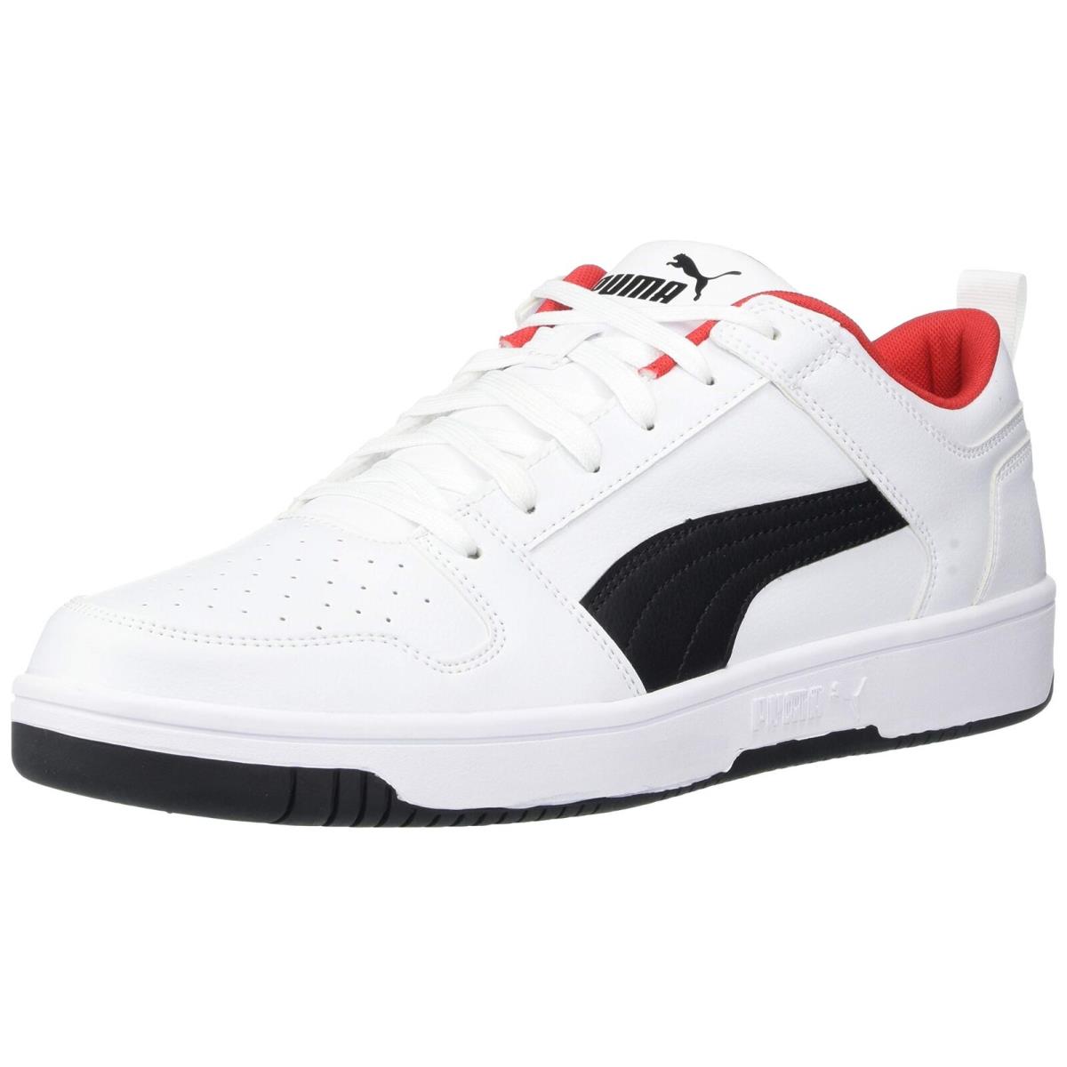 Men`s Shoes Puma Rebound Layup LO Casual Lace Up Sneakers 369866-01 White - Puma White-puma Black-high Risk Red-red