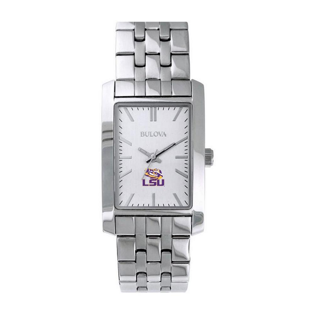 Women`s Lsu Tigers Louisiana State Bulova Silver Rectangle Watch