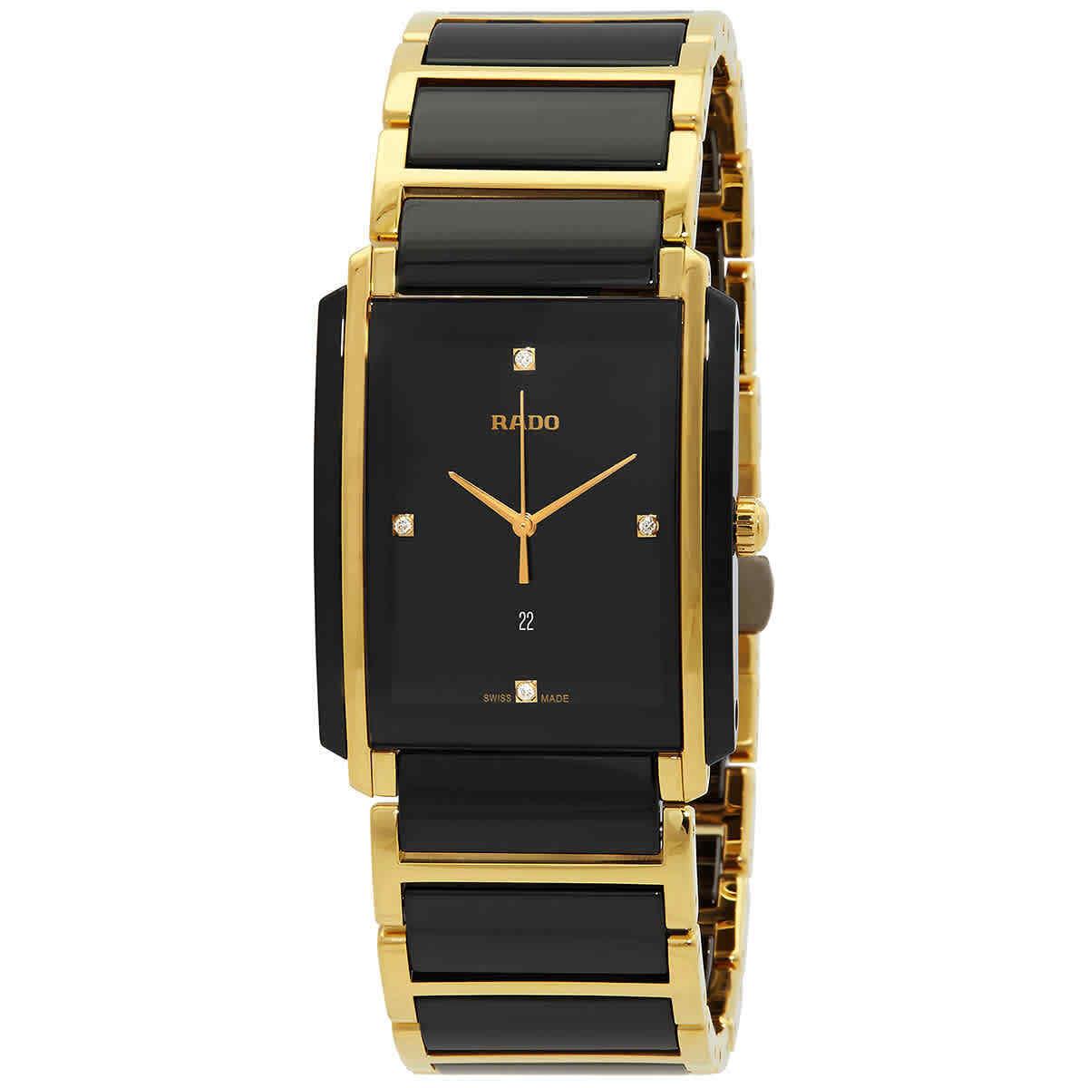 Rado Integral Jubile Black Dial Unisex Watch R20204712 - Dial: Black, Band: Gold, Black, Bezel: Gold, Black