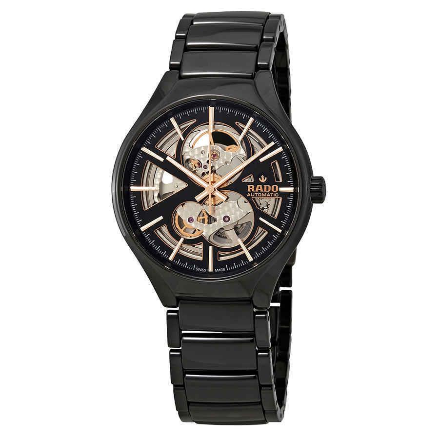 Rado True Automatic Open Heart Black/skeleton Dial Men`s High-tech Ceramic Watch