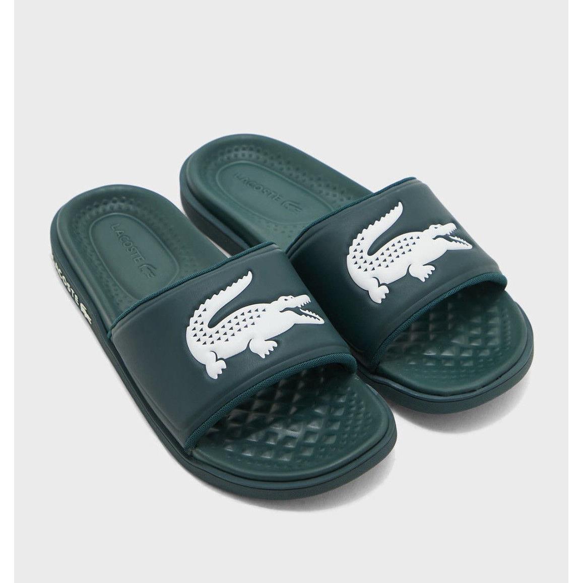 Mens Lacoste Croco Dualiste Green Logo Slides Slip On Sandals