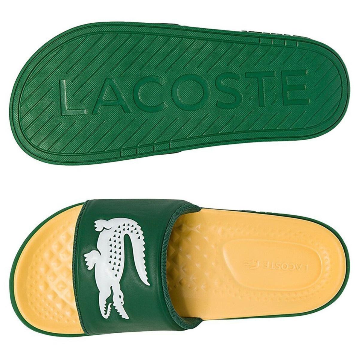 Mens Lacoste Croco Dualiste Slides Green Yellow Slip On Sandals