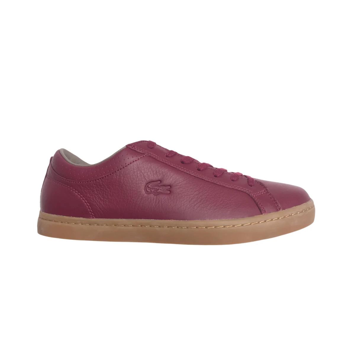 Men Lacoste Straightset 3 Srm Leather Shoes BURGUNDY