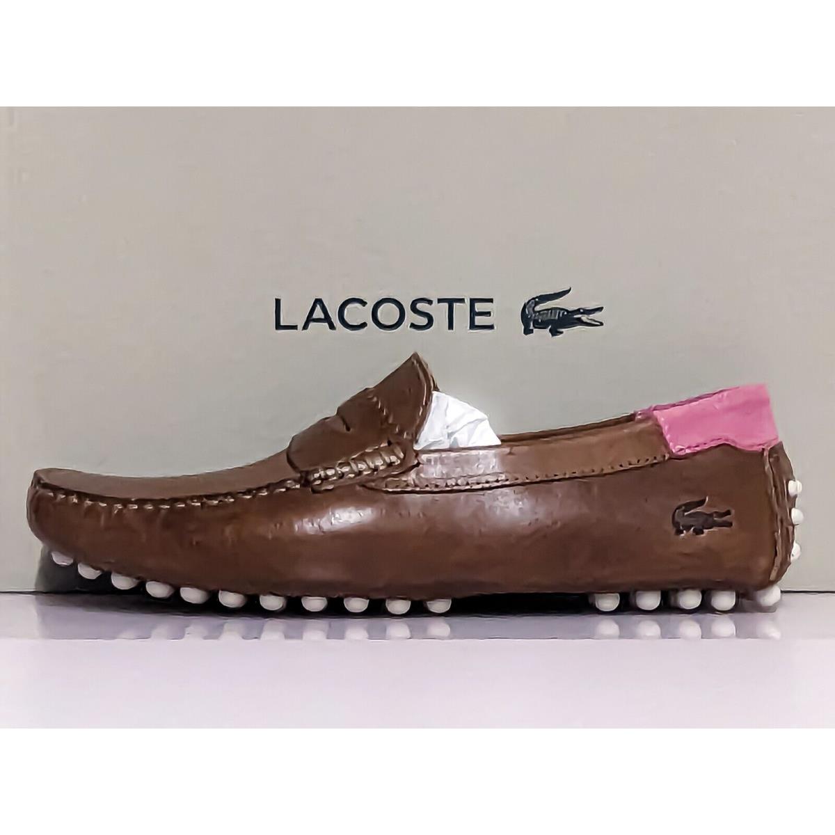 Lacoste Concours 123 1 Men`s Casual Leather Loafer Shoes Sneakers Tan Off White