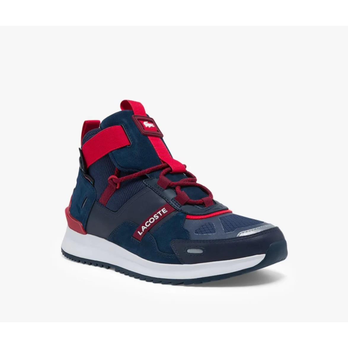 Men Lacoste Run Breaker Textile and Leather Sneakers NAVY/RED