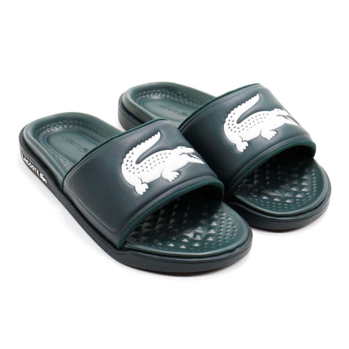 Lacoste Men Sandals Flip Flops Croco Dualiste 0922 1 Slide Sandals Dark Green