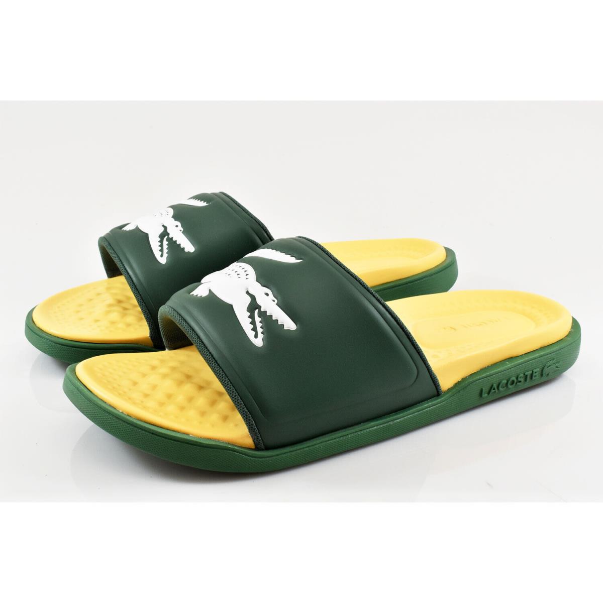 Mens Lacoste Croco Dualiste Slides Cushioned Slip On Sandals Green / Yellow