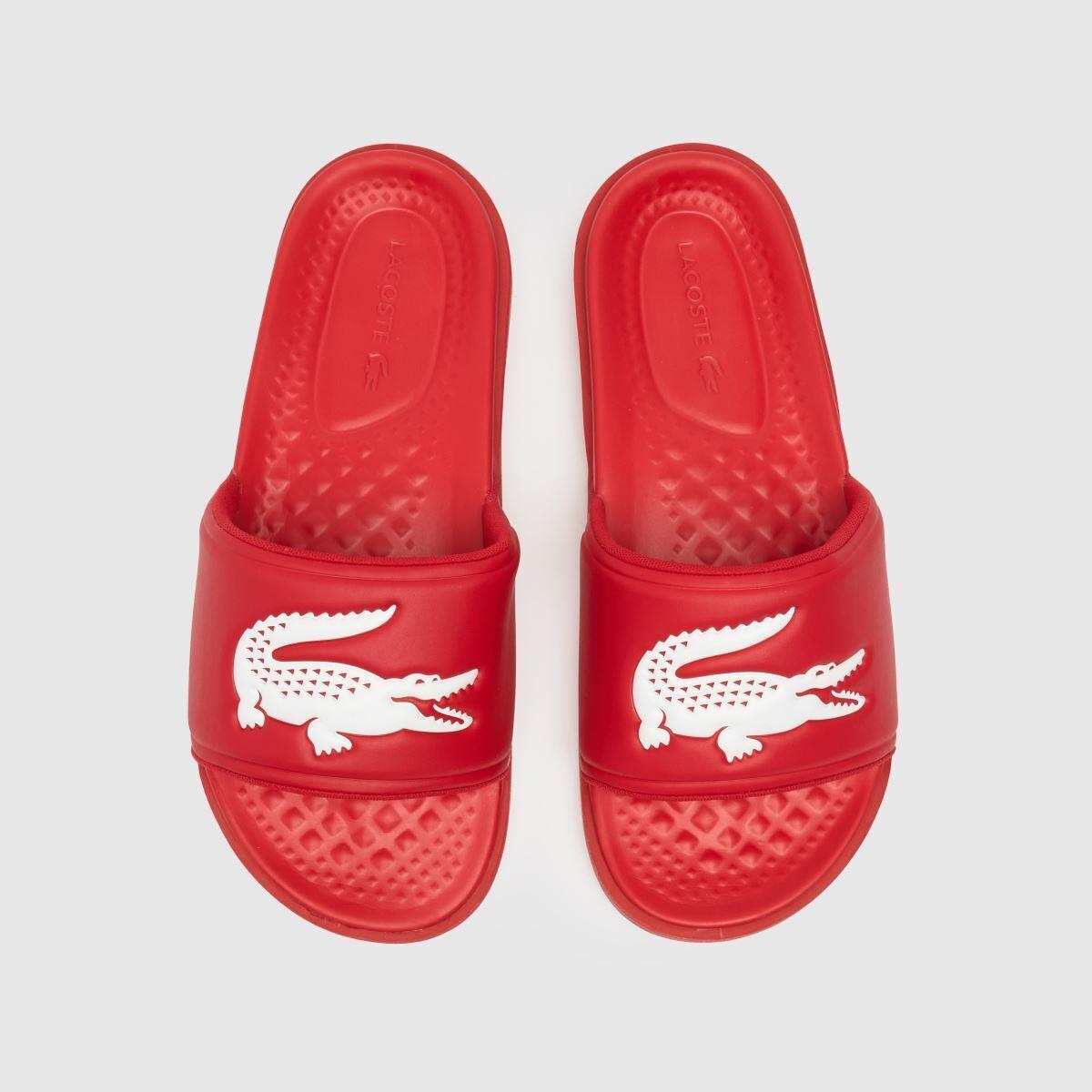 Mens Lacoste Croco Dualiste Slides Cushioned Slip On Sandals Red