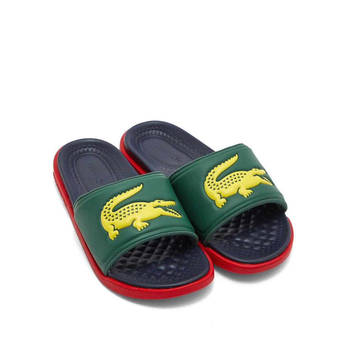 Mens Lacoste Croco Dualiste Slides Cushioned Slip On Sandals Green / Blue