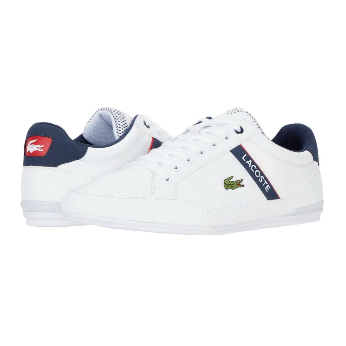 Lacoste Chaymon 0120 2 Men`s Casual Leather Fashion Shoes Sneakers Black White White/Navy/Red