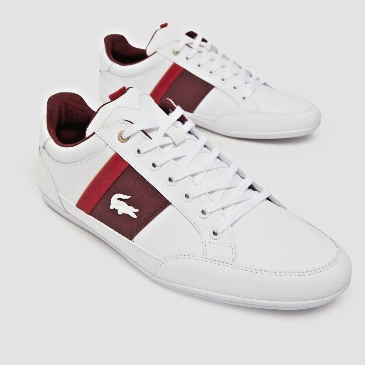 Lacoste Men Shoes Chaymon 223 White Burgundy Red Casual Sneakers Shoes