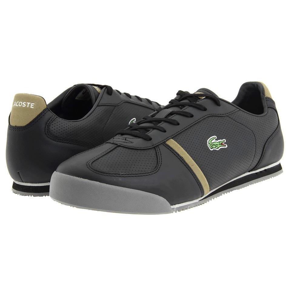 Lacoste Mens Aleron MB Black Khaki Leather Casual Fashion Sneakers Shoes