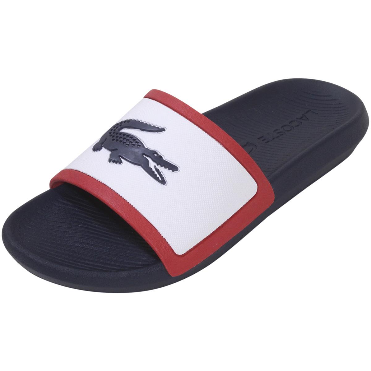 Lacoste Men`s Croco-Slide-TRI2 Sandals Slides White/navy/red