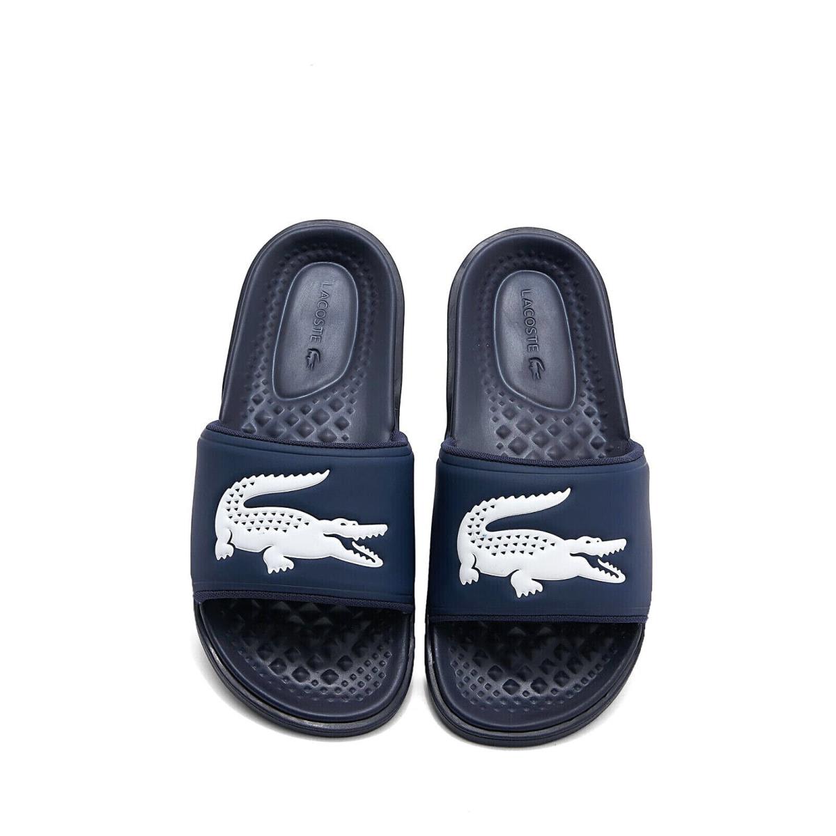 Mens Lacoste Slides Croco Dualiste Navy Blue Logo Slip On Comfort Sandals