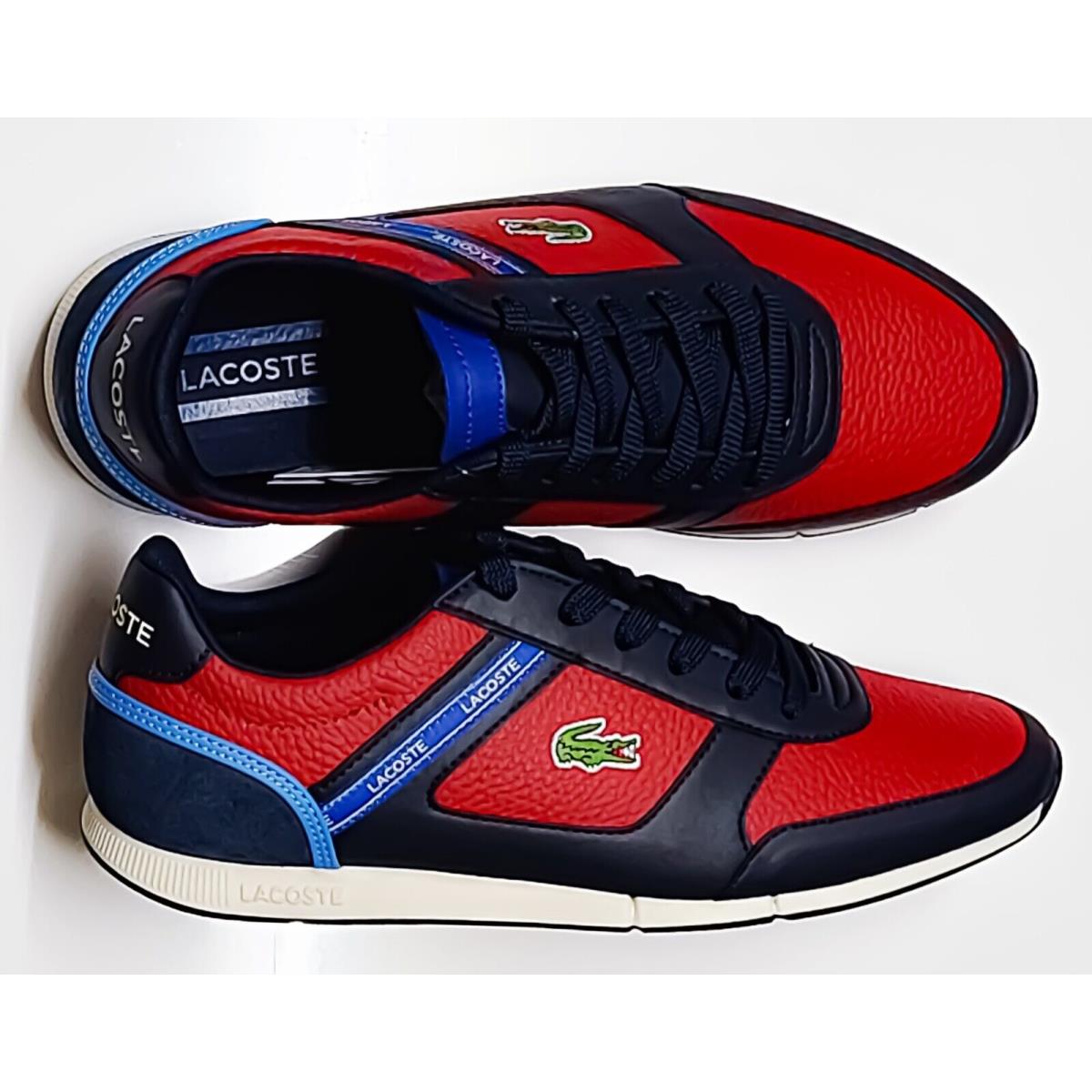 Lacoste Men`s Shoes Menerva Sport 222 Navy Red Leather Casual Sneakers