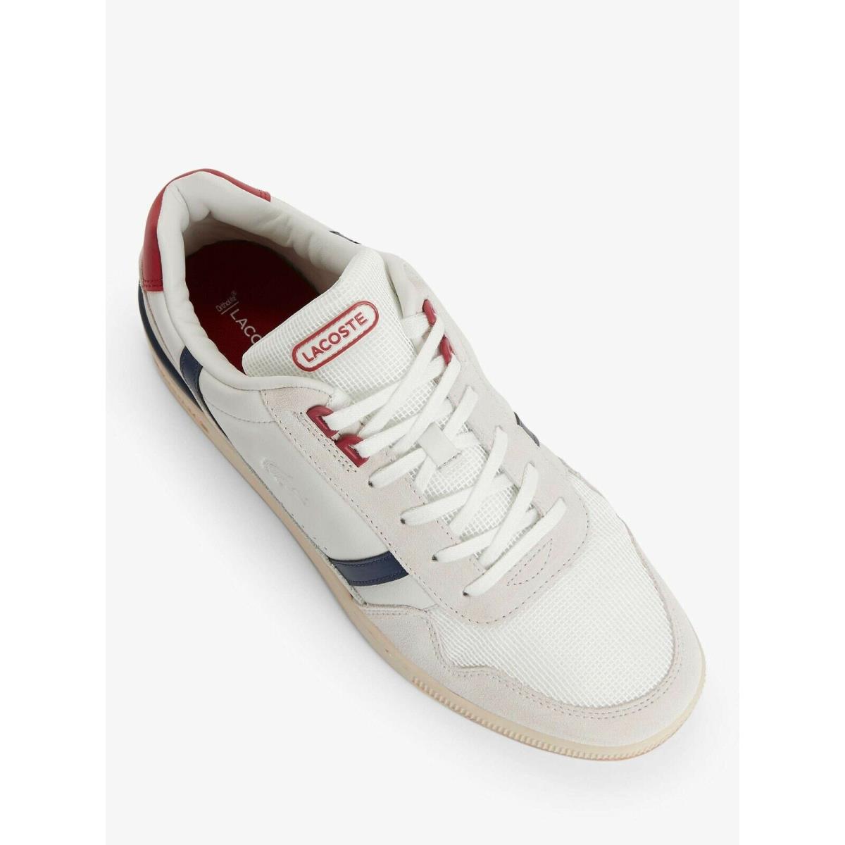 Lacoste T-clip 120 Men`s Fasion Casual Leather Shoes Sneakers Off White Navy Red