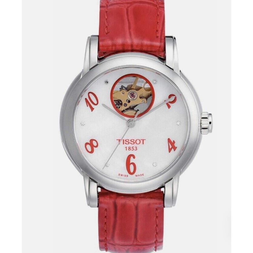 Tissot T-classic Automatic Mother of Pearl Red Leather Watch T050.207.16.116.03