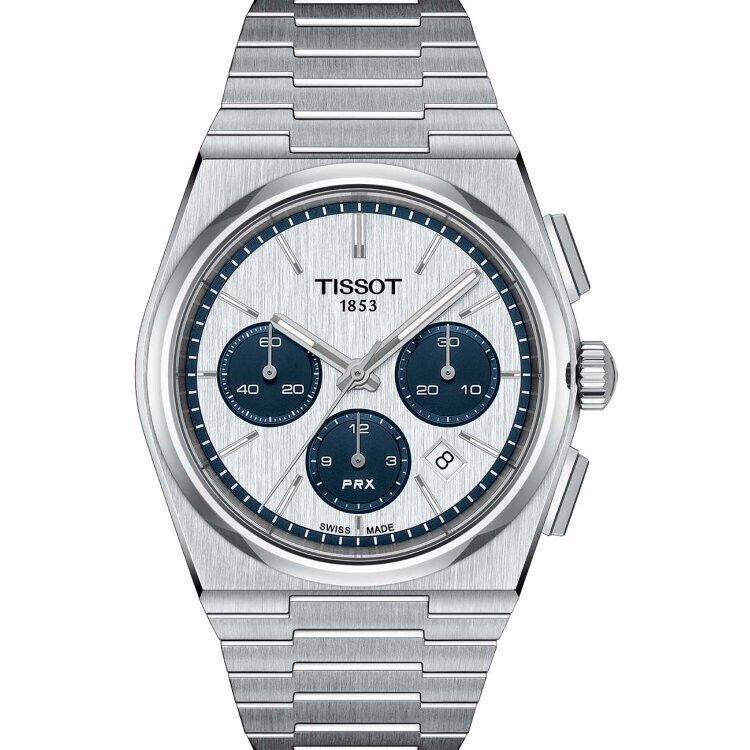 Tissot Prx Silver Dial Chronograph Steel Bracelet Men`s Watch T1374271101101