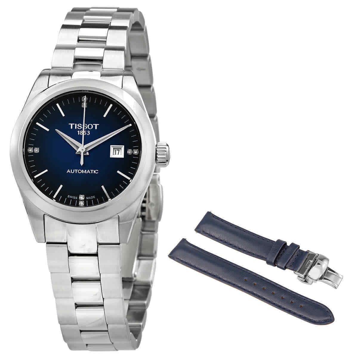 Tissot T-my Lady Automatic Diamond Blue Dial Ladies Watch T132.007.11.046.00 - Dial: Blue, Band: Gray, Bezel: Silver