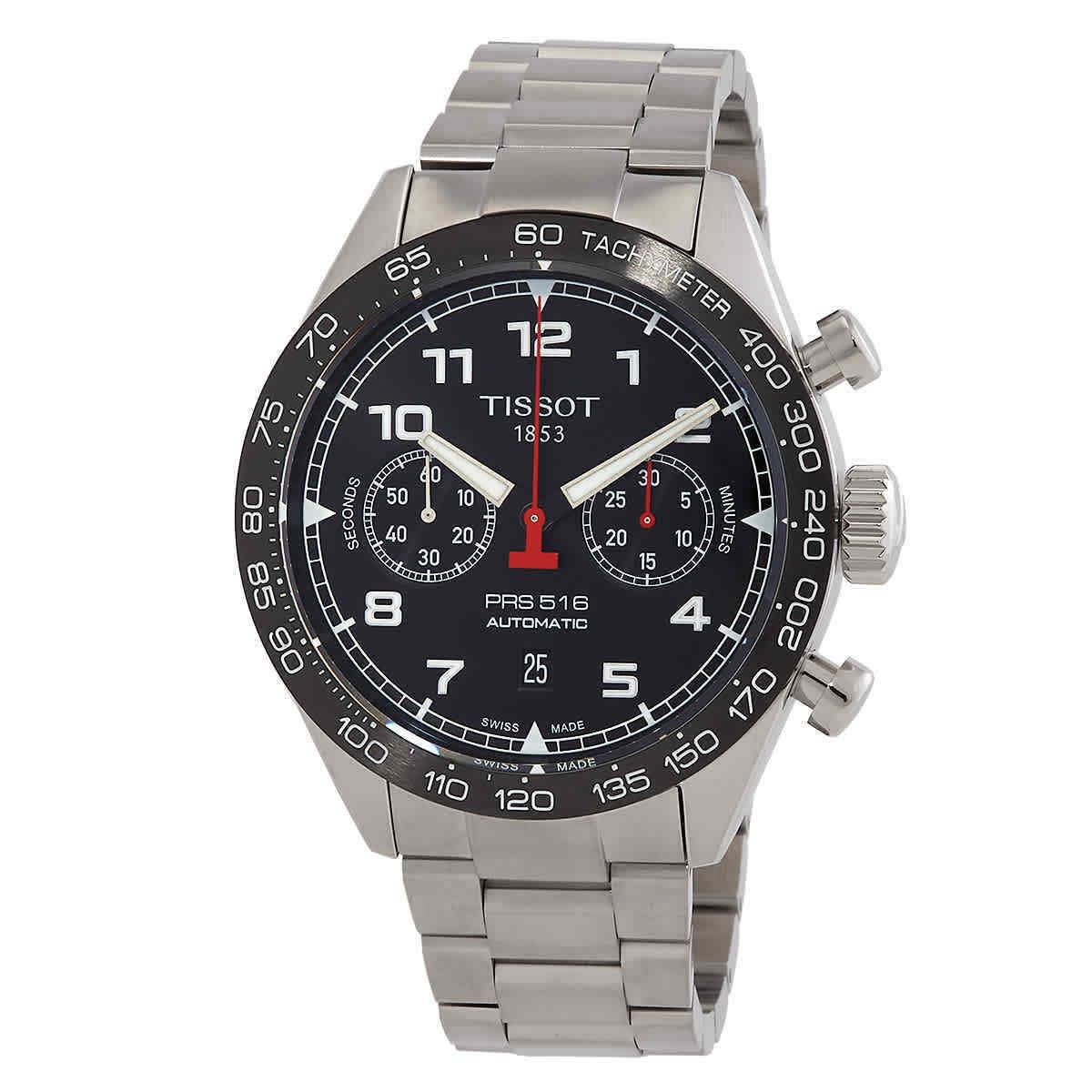 Tissot PRS516 Chronograph Automatic Black Dial Men`s Watch T131.627.11.052.00 - Dial: Black, Band: Silver, Bezel: Black