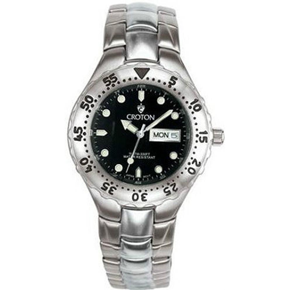 Croton Mens Sport Diver Calendar Silver/black Watch