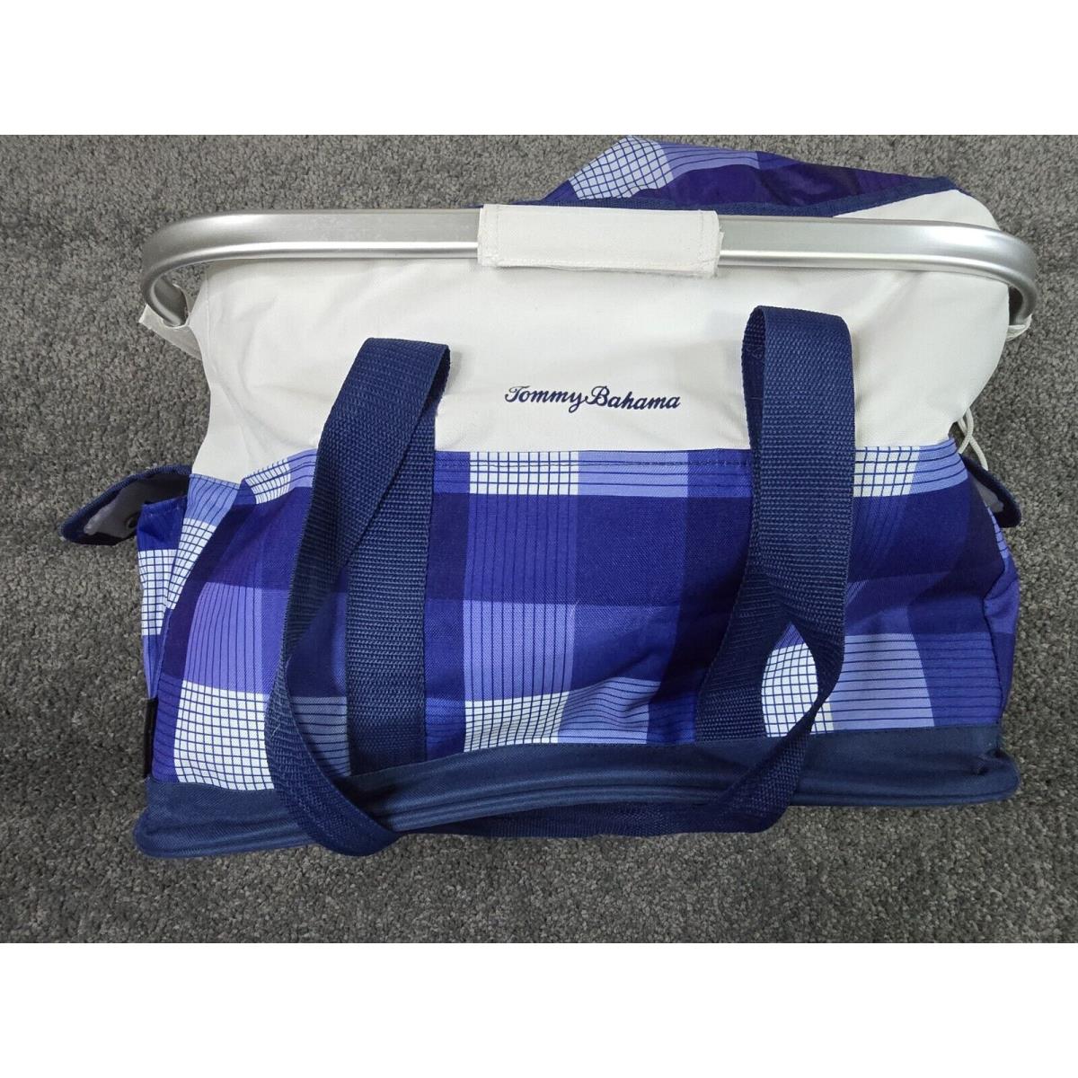 Tommy Bahama Insulated Cooler Bag Tote Beach Bag Blue White Plaid Metal Frame