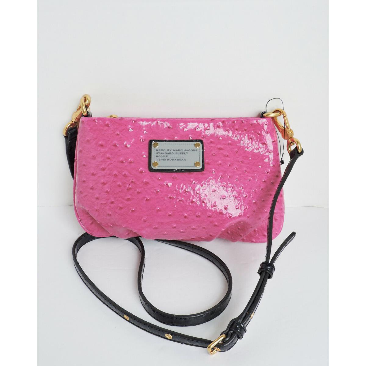 Marc by Marc Jacobs Q Percy Hot Pink Ostrich Embossed Leather Crossbody