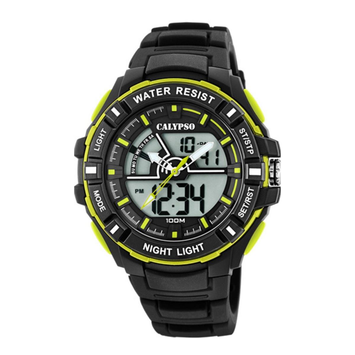 Festina Calypso Mens Digital / Analog Sports Watch Chrono Alarm Timer Light - K5769 Black / Green