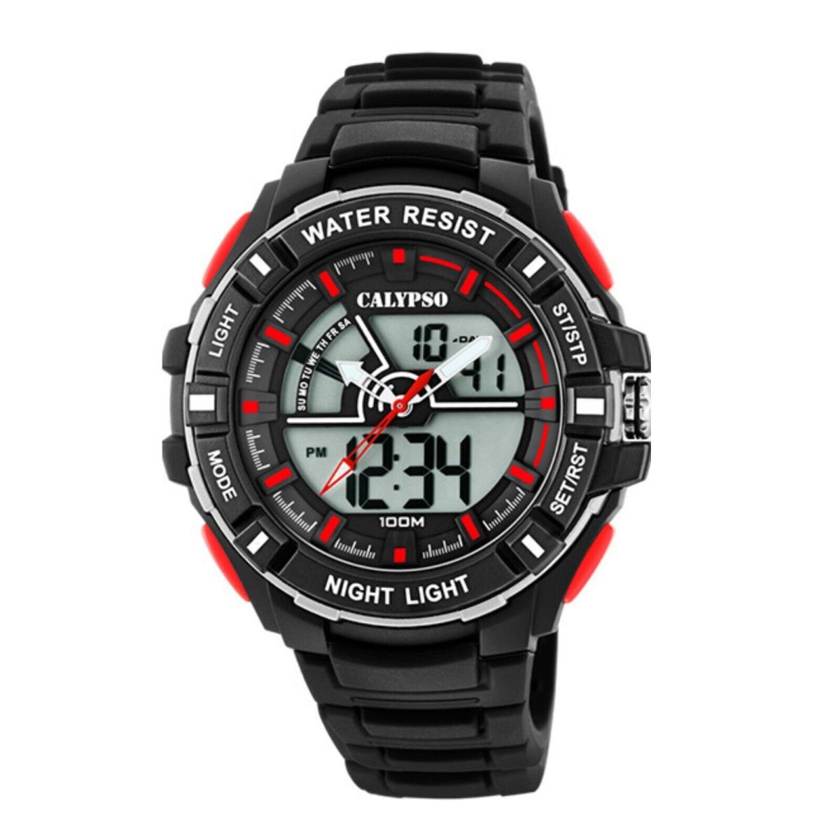 Festina Calypso Mens Digital / Analog Sports Watch Chrono Alarm Timer Light - K5769 Black / Red