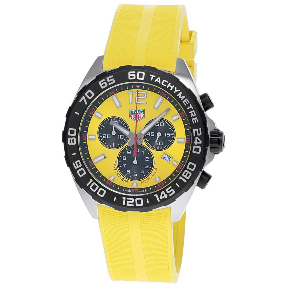 Tag Heuer Formula 1 Quartz Chrono 43MM Yellow Rubber Men`s Watch CAZ101AM.FT8054