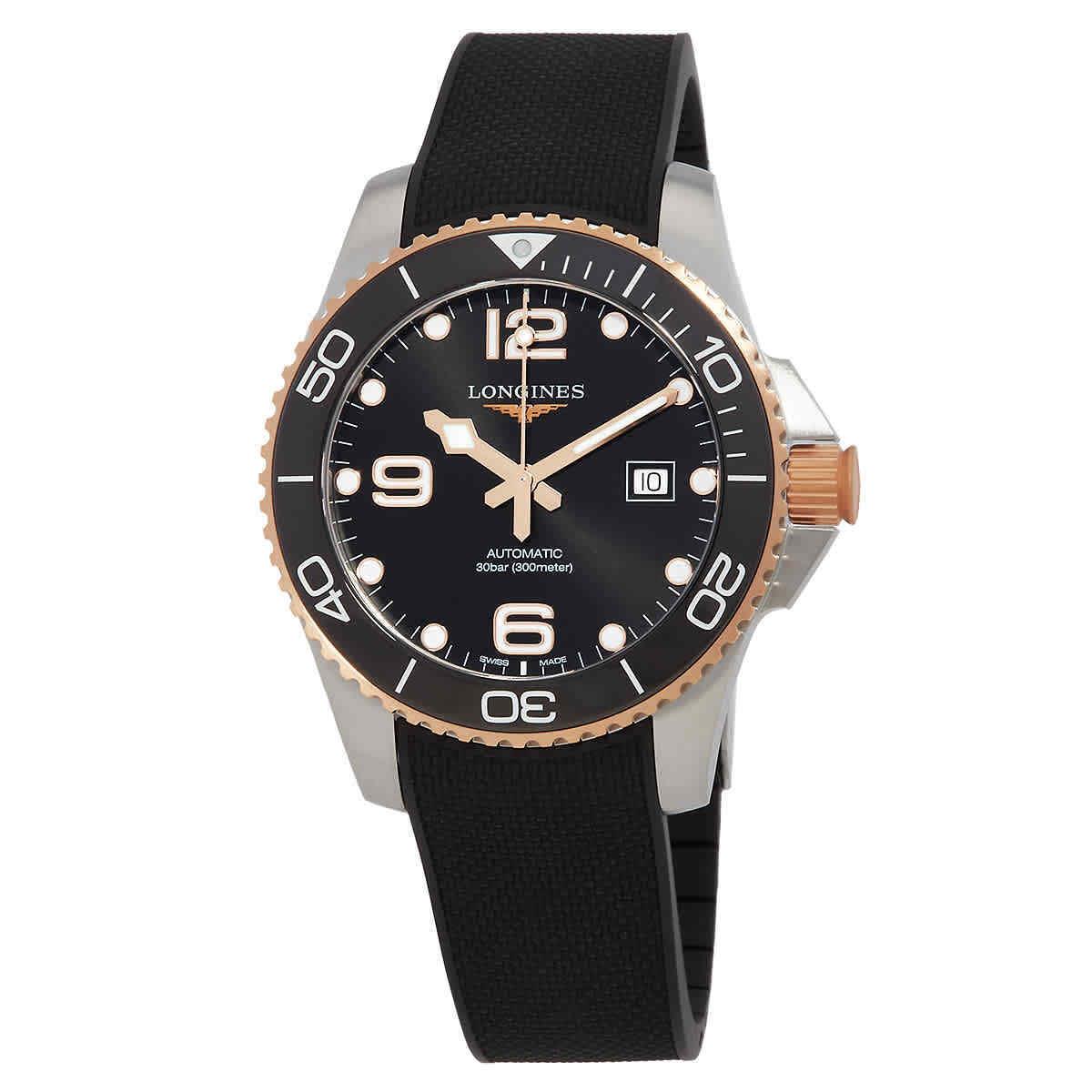 Longines Hydroconquest Automatic Black Dial Men`s Watch L3.782.3.58.9 - Dial: Black, Band: Black, Bezel: Silver-tone