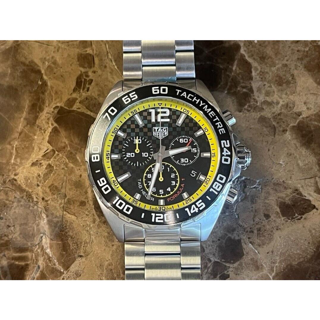 Tag Heuer Formula 1 Chronograph Black Dial Yellow Accents 43mm Quartz Box Papers