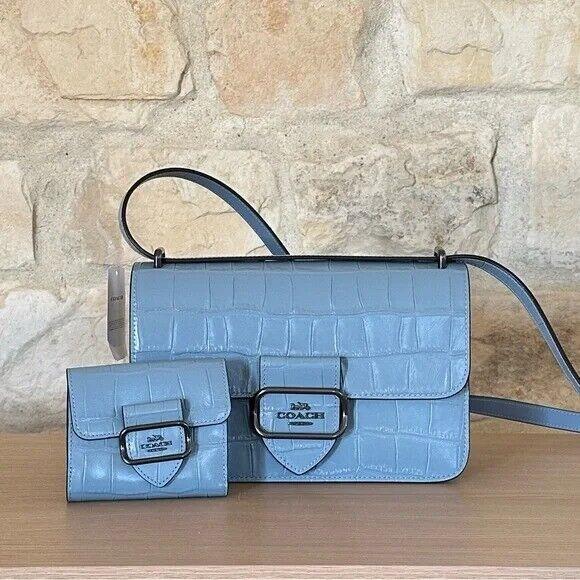 Coach Morgan Crocodile Embossed Leather Small Crossbody Bag/wallet Option Blue