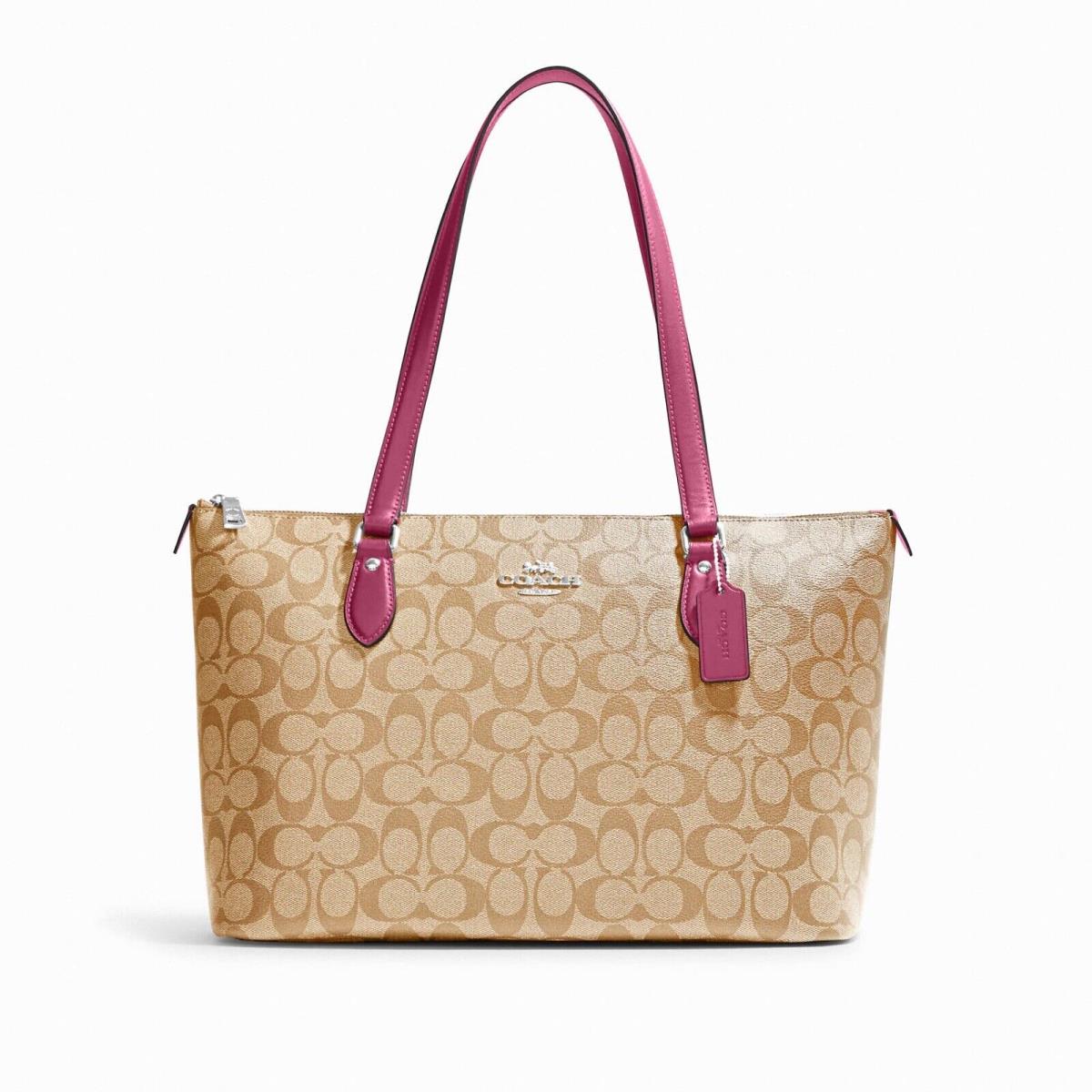 Coach Gallery Tote Bag In Signature Canvas Light Khaki Light Raspberry CH504