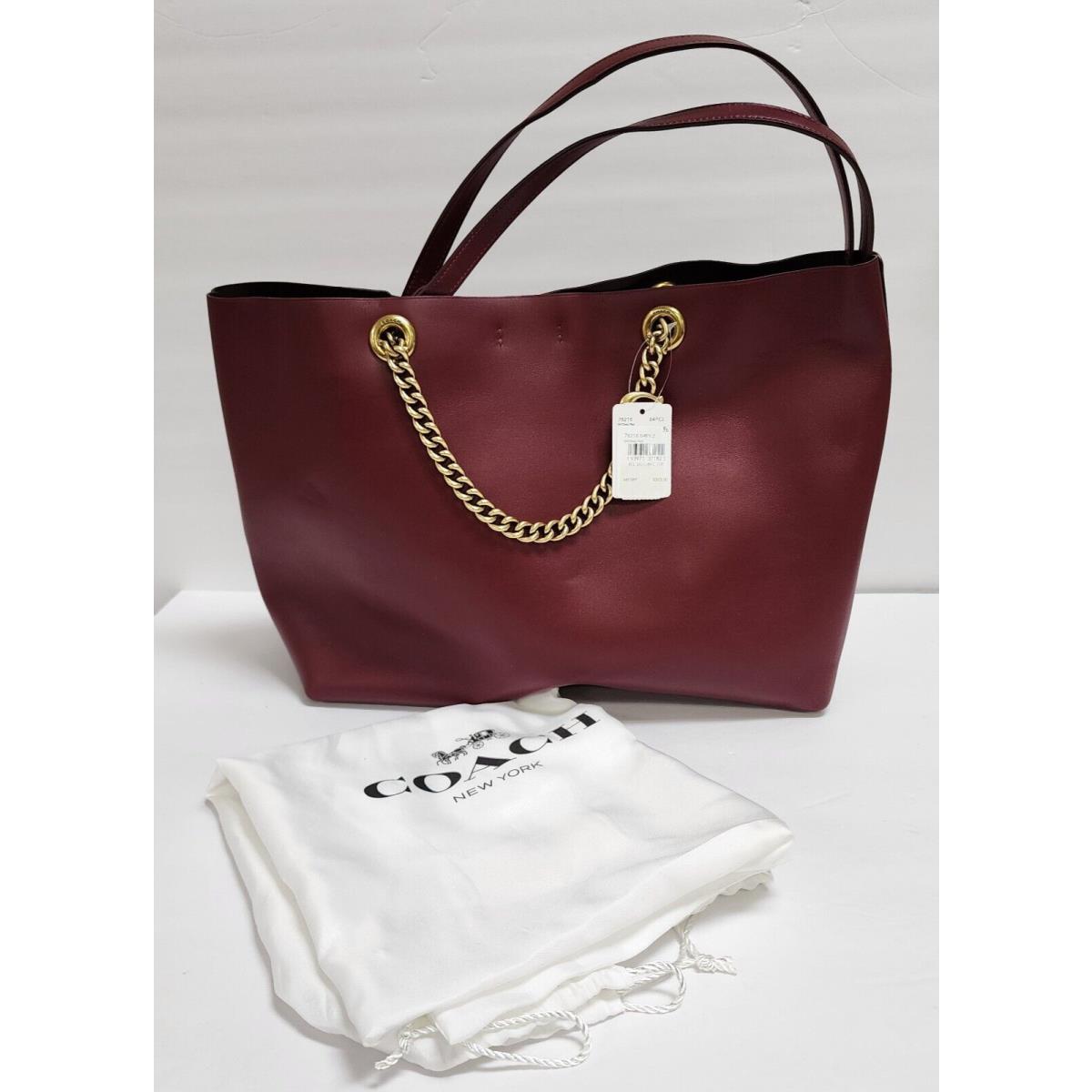 Coach Purse Deep Red Leather Signature Chain Central Tote Shoulder Bag 78218