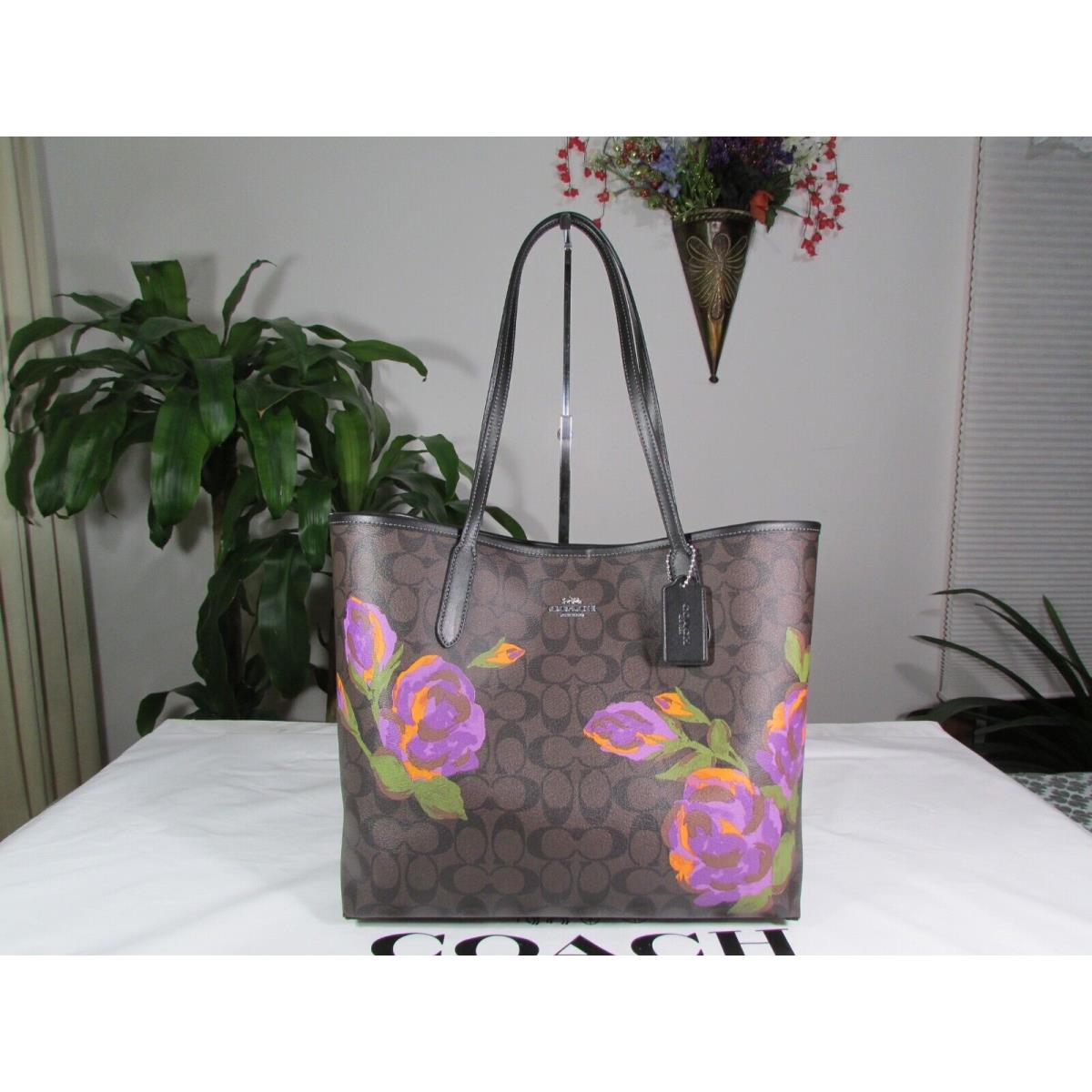 Coach City Tote In Signature Canvas with Rose Print CL420 Brown Iris Multi