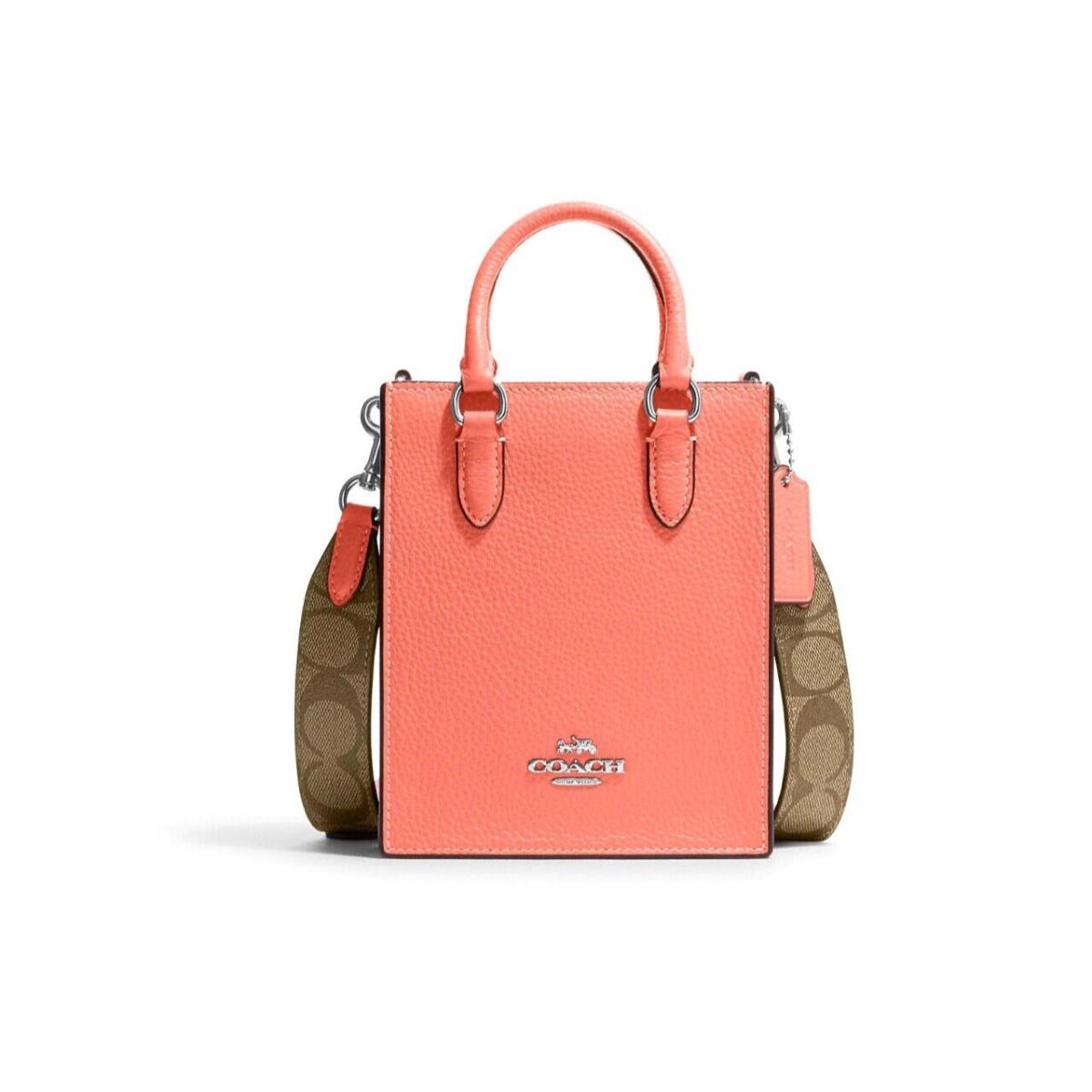 Coach North South Mini Tote Crossbody in Signature Canvas Khaki Tangerine CJ501