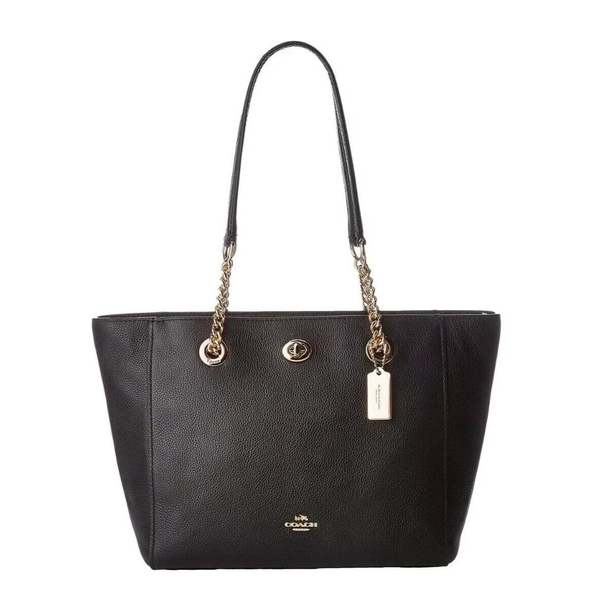 Coach V1308 Women`s Black Pebbled Turnlock Chain Tote