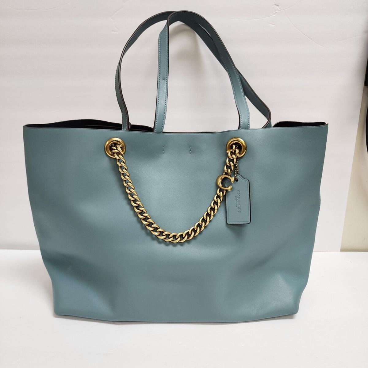 Coach Purse Marine Blue Leather Signature Chain Central Tote Shoulder Bag