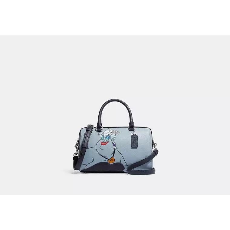 Disney X Coach Rowan Leather Satchel Bag with Ursula Motif Ice Blue Multi