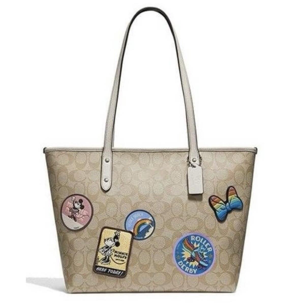 Coach Disney Derby Minnie Mouse Signature Patch City Beige Leather Zip Tote