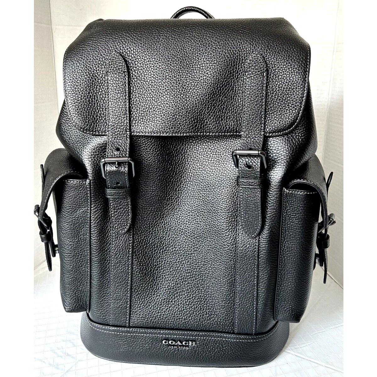 Coach Men`s Hudson Backpack Pebble Leather Gunmetal Black W Tag Large 16