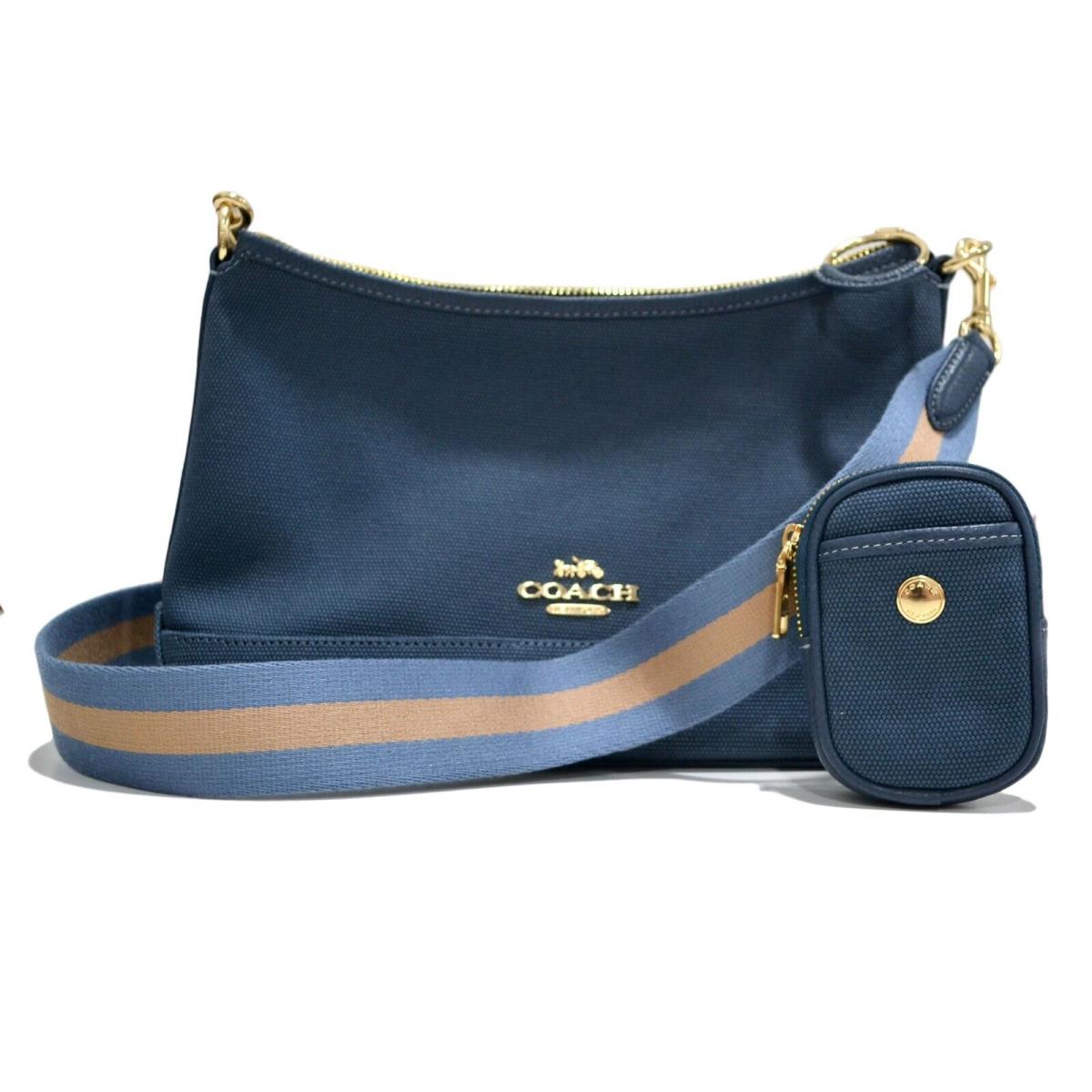 Coach Women`s Ellis Shoulder Bag Purse in Canvas Detachable Gold Midnight