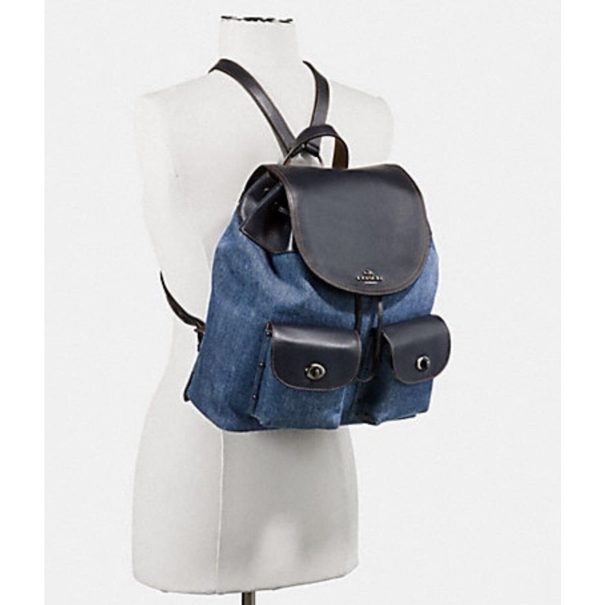 Coach Large Billie Backpack Denim Navy Blue Leather