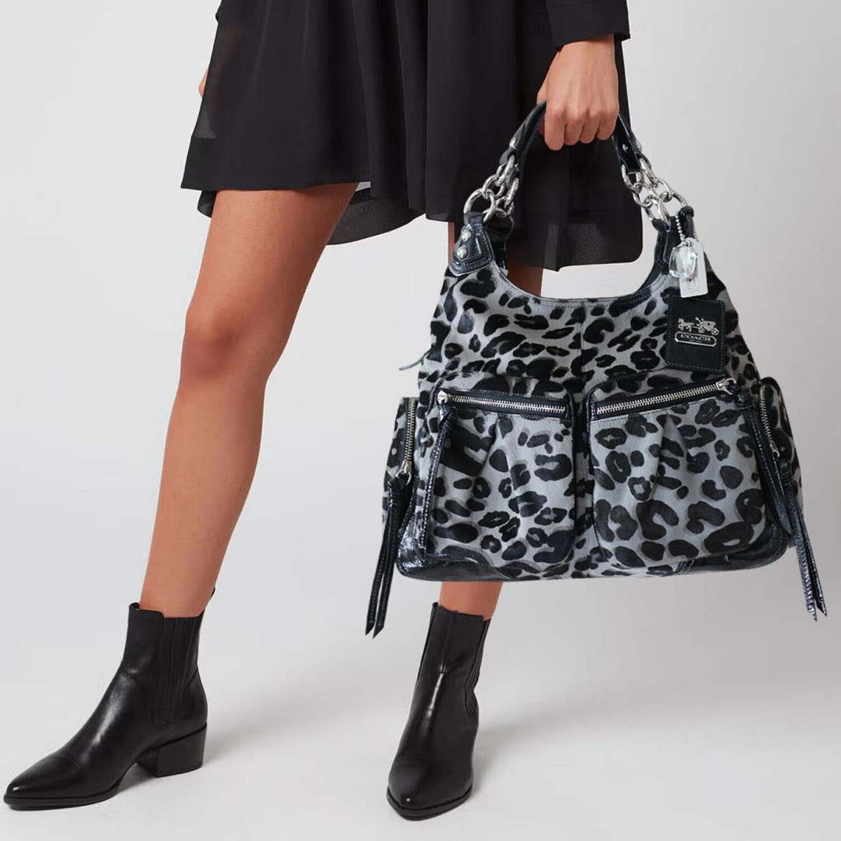 Coach Madison Ocelot Leopard Haircarlf Jordana Black Satchel Bag