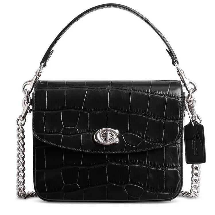 Coach Cassie 19 Black / Silver Embossed Croc Leather Crossbody