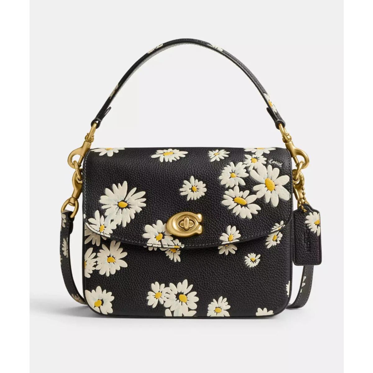 Coach V1308 Black Leather Cassie Floral Print Crossbody Bag