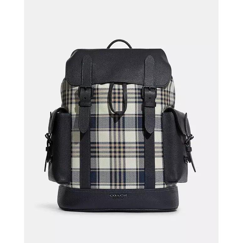 Coach Hudson Backpack with Garden Plaid Print C8187 Denim Multi