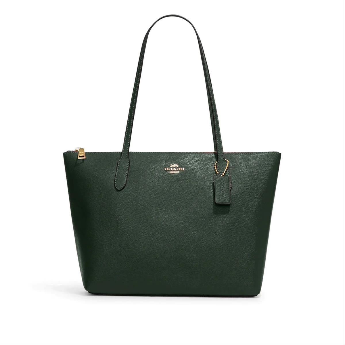 Coach Leather Zip Top Tote Green